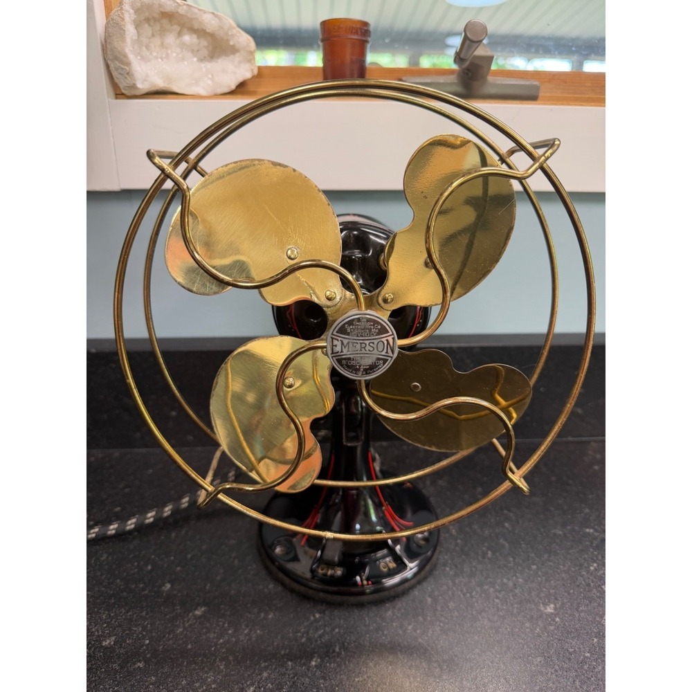 Vintage Emerson 2241 Fan 8" Brass Blade Oscillator Art Deco Antique USA